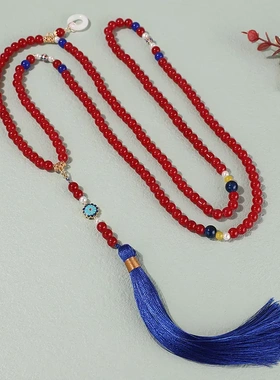 新中式水墨蓝流苏中国风项链