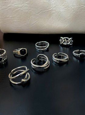 韩版多层爱心复古几何镂空戒指