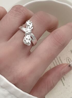 简约冷淡风蝴蝶结戒指女甜美时尚气质百搭开口指环小众设计食指戒