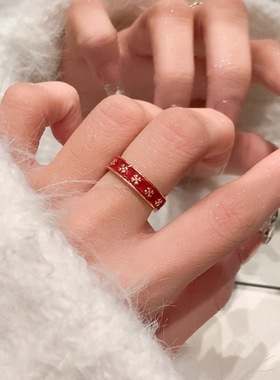 饰尚e族红色珐琅开口戒指女小众设计复古小众ins高级感百搭轻奢食