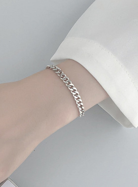 韩国重工情侣坦克链手链女925纯银ins个性简约学生嘻哈手环手饰品