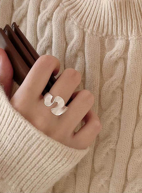 饰尚e族设计感裙摆戒指女几何多层线条S925镀银开口指环ins风叠戴