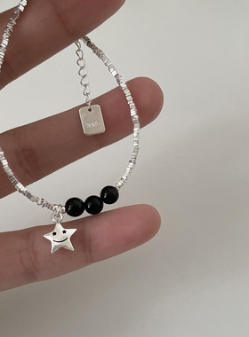 饰尚e族甜美碎银星星手链女韩版时尚黑色仿玉石气质优雅S925手环