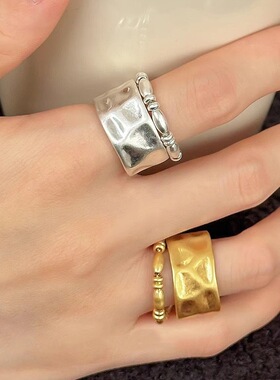 饰尚e族不规则几何戒指女网红设计感米粒珠子S925镀银开口指环小