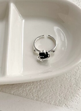 甜酷恶魔小猫咪戒指女个性时尚独特性设计感开口指环旋转食指戒潮