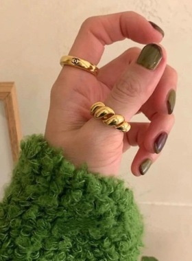 饰尚e族线条镂空牛角包戒指女网红时尚个性气质开口指环in