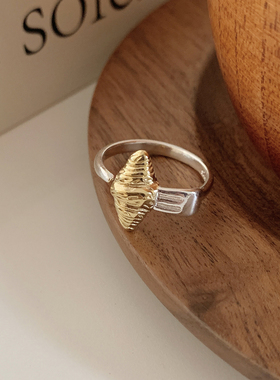 创意叉子牛角包戒指女小众设计 可爱开口戒子食指指环女2025新款