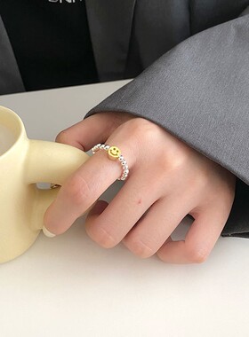 饰尚e族简约弹力微笑脸戒指女百搭时尚小众设计感指环ins食