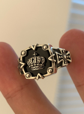 饰尚e族韩版皇冠戒指女复古时尚重工十字架开口指环嘻哈暗