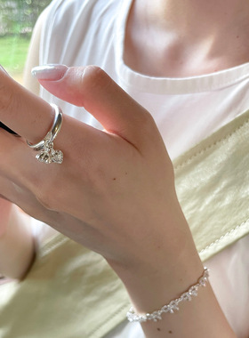 饰尚e族花朵吊坠戒指女ins风小众设计轻奢S925镀银开口指环百搭食