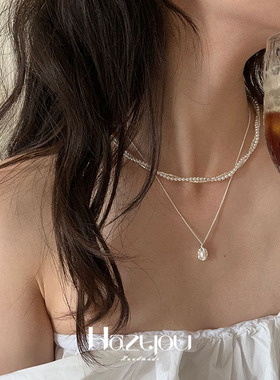 饰尚e族甜美双层碎银珍珠项链女叠戴百搭花生吊坠锁骨链ins风小众