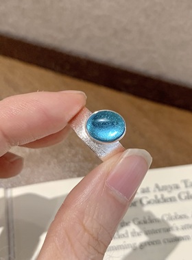 巨好看的宝蓝色戒指女轻奢高级感2026新款可调节开口戒指闺蜜礼物