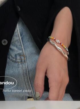 饰尚e族韩版S925镀银彩虹圆珠手链女时尚文艺ins风云朵爱心小熊手