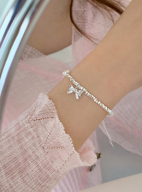 饰尚e族甜美蝴蝶结手链女气质优雅几何碎银S925手环ins小众百搭闺