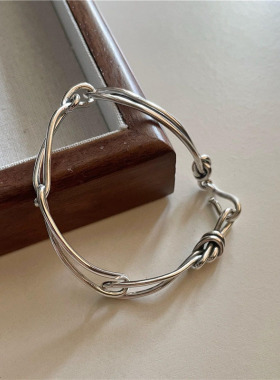 饰尚e族重工扭线打结手链女个性时尚嘻哈朋克S925镀银手环网红创