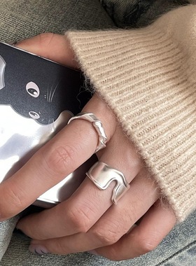 饰尚e族精致磨砂几何戒指女简约时尚个性缺口可调节指环叠戴甜酷