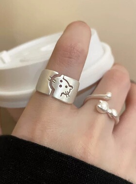 可爱猫咪戒指女百搭叠戴气质韩版时尚开口指环ins风小众食指戒潮