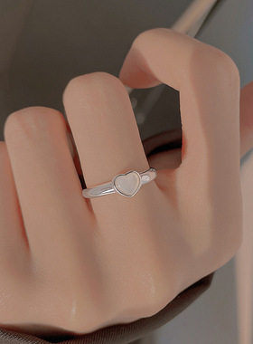 饰尚e族简约白色爱心锆石戒指女ins风网红百搭气质开口戒子指环