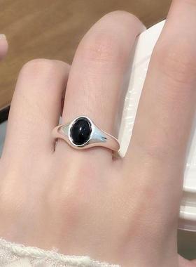 饰尚e族晴天微笑脸戒指女韩版时尚黑色椭圆锆石甜酷开口指