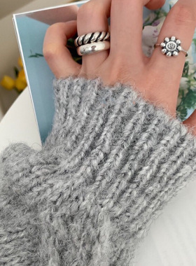 s925银戒指女太阳花复古韩版