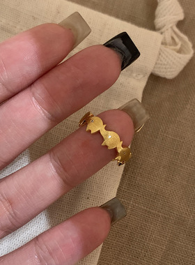 甜酷金色拉丝吉象戒指女小众设计感ins风开口指环网红个性食指戒