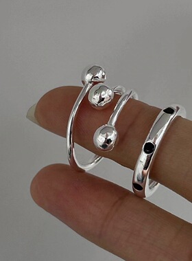饰尚e族个性圆球多层戒指女简约百搭时尚S925镀银开口指环小众创