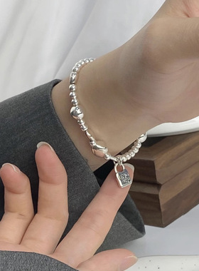 饰尚e族甜酷相思豆手链女个性复古时尚挂锁字手环ins手饰潮