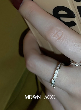 饰尚e族韩版方糖链条戒指女复古时尚锡箔纸纹理开口指环嘻