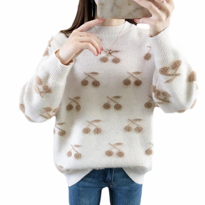 2020秋冬装樱桃长袖宽松韩版针织衫 邻家思语毛衣