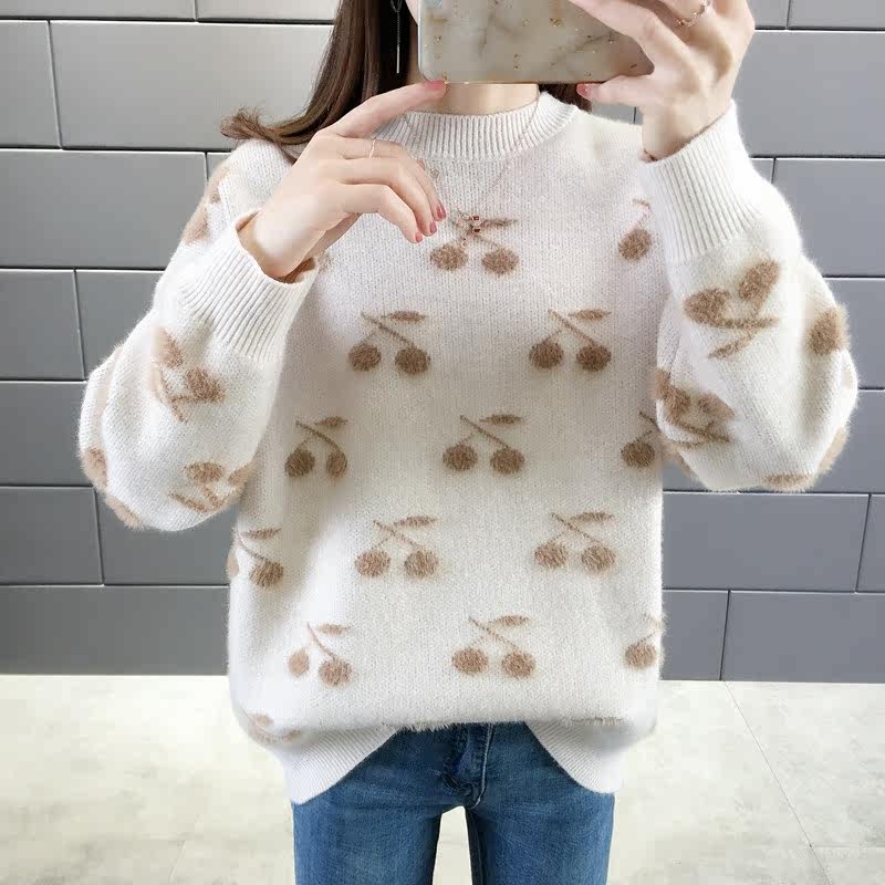 2020秋冬装樱桃长袖宽松韩版针织衫 邻家思语毛衣