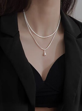 925银极简双层满天星水滴锁骨链女ins风小众设计感水滴吊坠项链