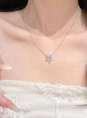 s925纯银四叶草项链女小众轻奢锁骨链2025新款送女友闺蜜礼物