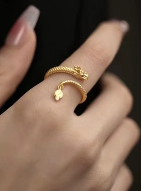 S925银神龙摆尾吊坠戒指女小众设计本命年生肖尾戒高级感素圈指环