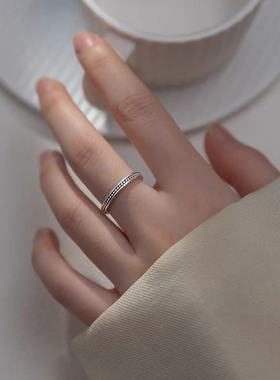 s925纯银复古圆点戒指女简约个性轻奢小众设计指环开口戒素圈素戒