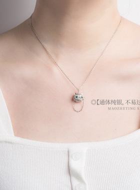 猫蛰眼镜猫项链女锁骨链潮S925纯银网红嘻哈简约气质小众设计项链