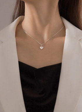 s925纯银爱心项链简约冷淡ins小众设计桃心锁骨链网红女潮