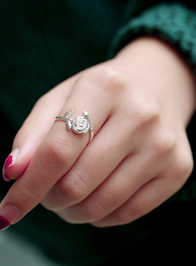 新款s925小王子玫瑰花开口戒指