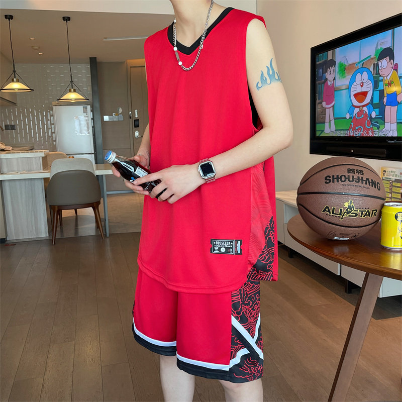 夏季无袖t恤男孩12-15岁初高中学生背心篮球服13大童速干球衣套装