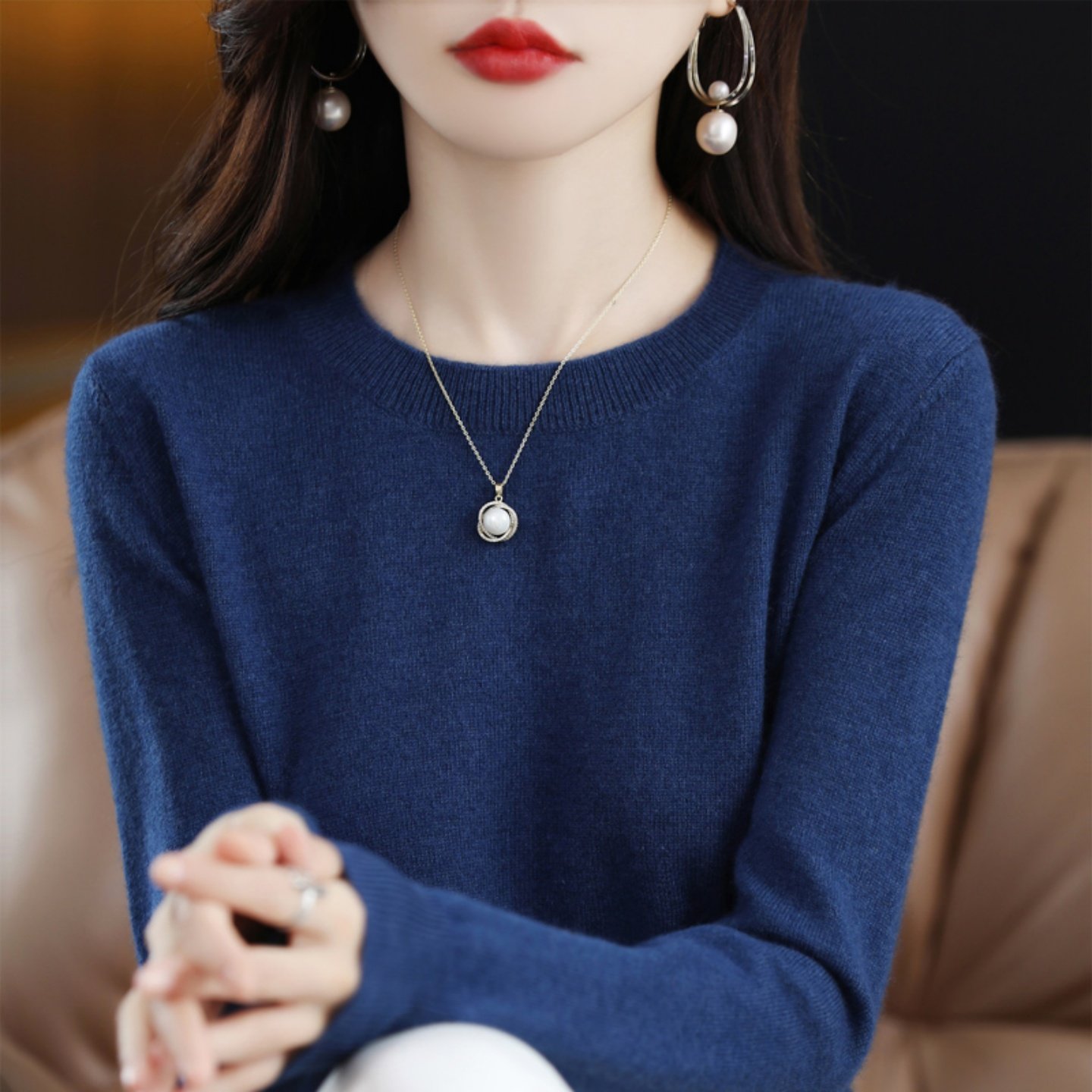 2025秋冬新款羊绒衫女低圆领宽松显瘦毛衣百搭100羊毛针织打底衫,淘宝优惠券,粉丝福利购,淘宝优惠卷