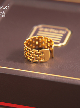 宽版围墙戒指开口食指戒金色指环