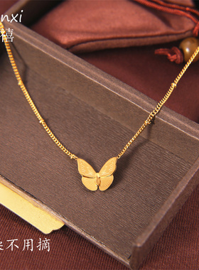 钛钢法式唯美蝴蝶元素项链金气质