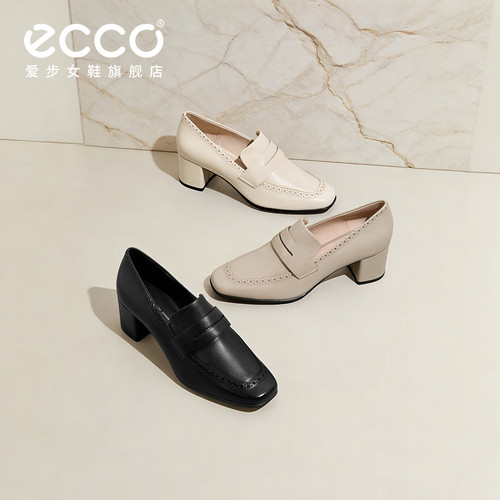 ECCO爱步女鞋 春季新款粗跟通勤高跟一脚蹬乐福鞋 型塑35 291913 - 图1