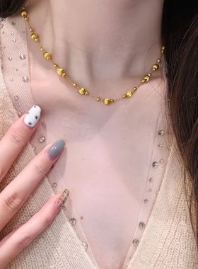 爆款法式复古两戴蹦迪珠猫眼珠项链女叠戴时尚百搭拉丝圆珠锁骨链