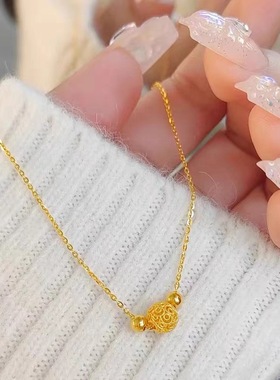 新款古法黄金色花丝玲珑项链女仿真高级感轻奢小众设计气质锁骨链