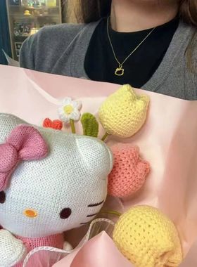 18k金镂空Hello kitty猫头项链黄金吊坠轻奢小众设计送女友闺蜜