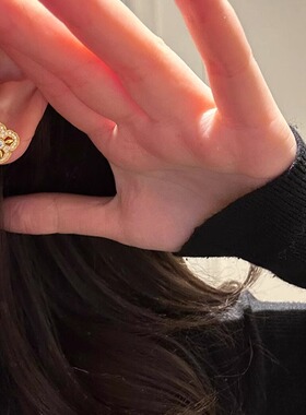 新款古法黄金色镶钻金刚杵四叶草耳钉高级感轻奢小众设计气质耳饰