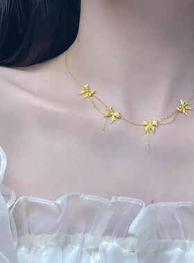 新款古法黄金色爆闪蝴蝶项链