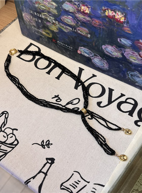 黑尖晶石多层锁骨链小众百搭首饰