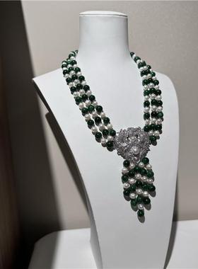 绿色首饰女高级毛衣链女珍珠多层