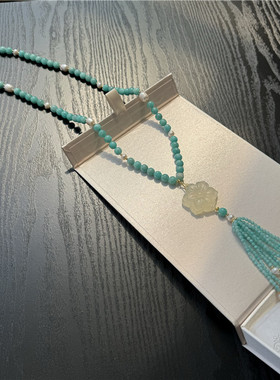 天河石毛衣链女蓝色首饰气质国风